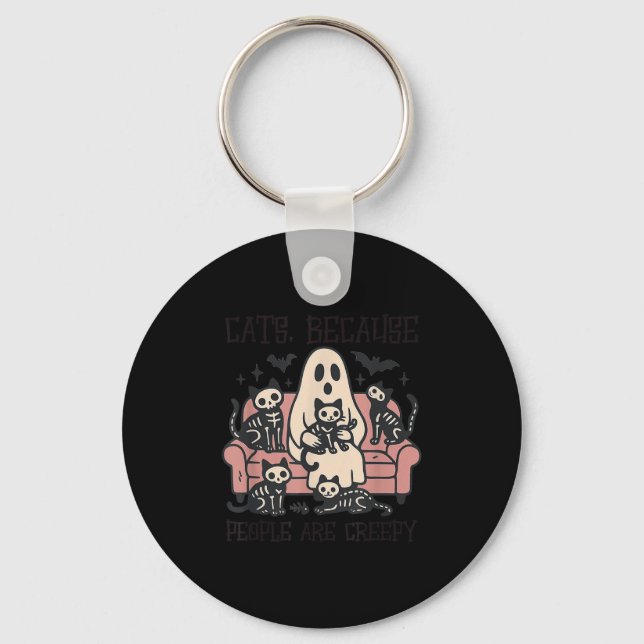 Cats Because People Are Creepy Ghost Halloween Cat Keychain (Front)