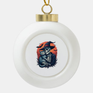 Cats Because People are Creepy Halloween Skeleton Ceramic Ball Christmas Ornament