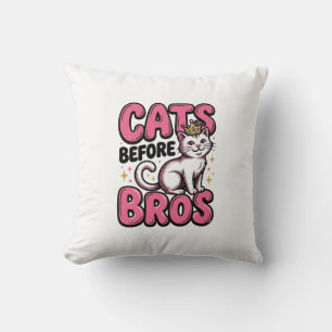 Cats Before Bros Vintage Cat Crown Shirt Design_1 Throw Pillow