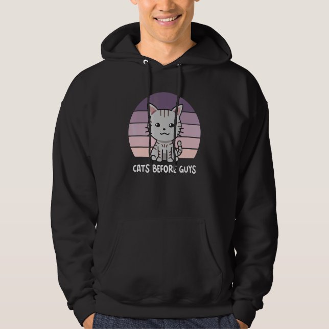 Cats Before Guys Grey Cat Kitten Purple Sunset Ret Hoodie (Front)