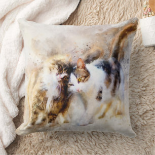Cats Best Friends Forever watercolor Throw Pillow
