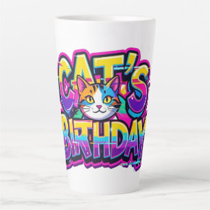 Cat's Birthday Rainbow Glitch Latte Mug
