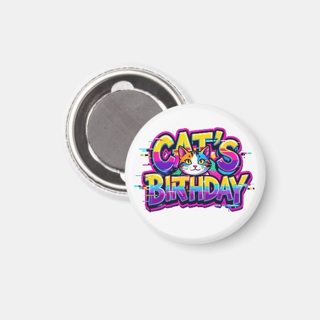 Cat's Birthday Rainbow Glitch Magnet (Front/Back)