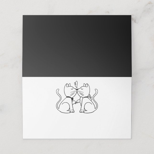 Cats Black Wedding Bridal Shower Anniversary Place Card (Outside Unfolded)