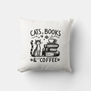  Cats, Books, and Coffee Throw Pillow