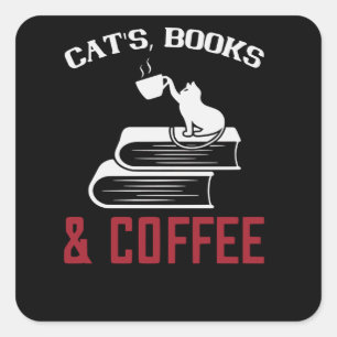 Cats Books & Coffee Square Sticker