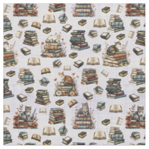 Cats & Books on Light Purple Fabric