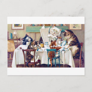 Cat's Breakfast Time, Louis Wain Postcard
