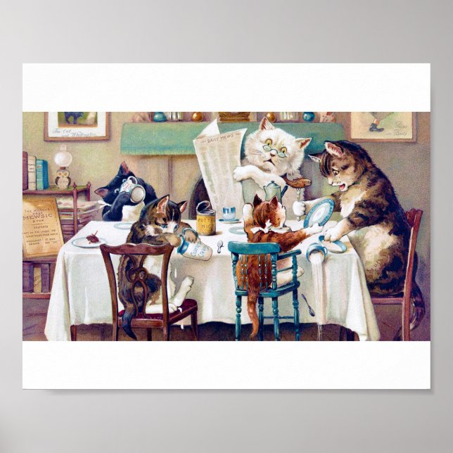 Cat's Breakfast Time, Louis Wain Poster (Front)