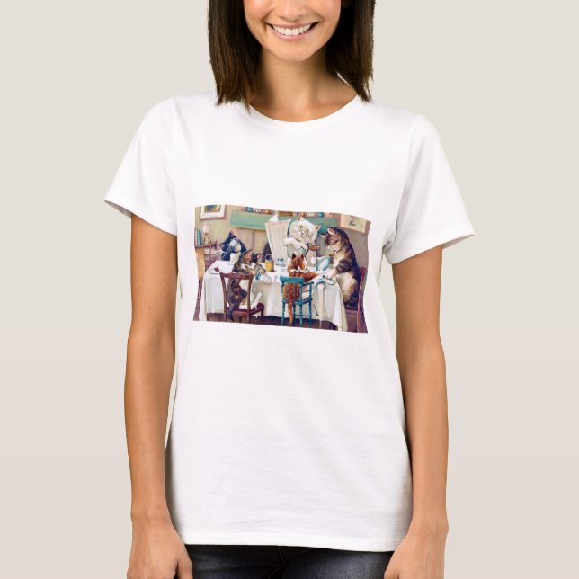 Cat's Breakfast Time, Louis Wain T-Shirt (Front)