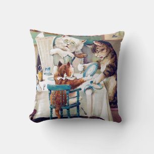 Cat's Breakfast Time, Louis Wain Throw Pillow
