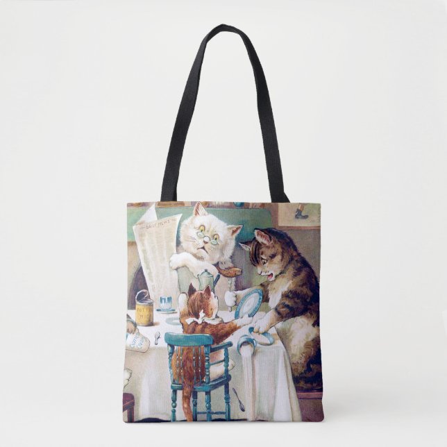 Cat's Breakfast Time, Louis Wain Tote Bag (Front)