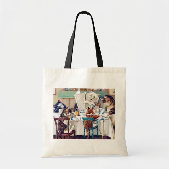 Cat's Breakfast Time, Louis Wain Tote Bag (Front)