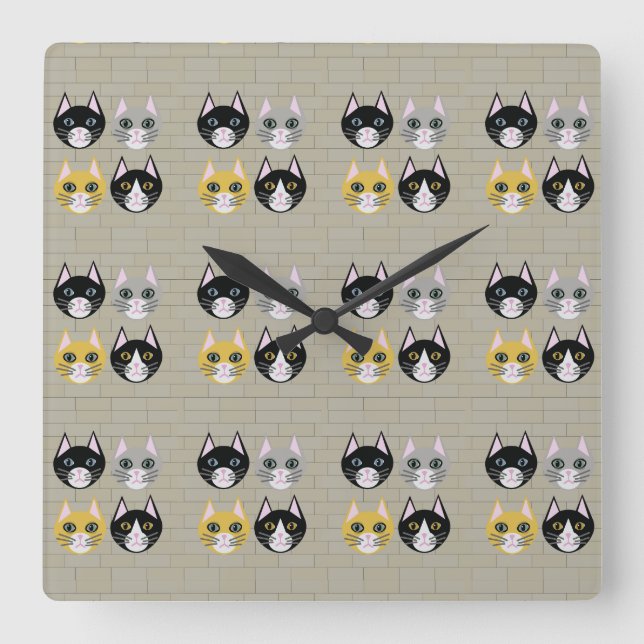Cats brick square wall clock (Front)