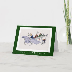 Cats Bringing Champagne Happy New Year Card