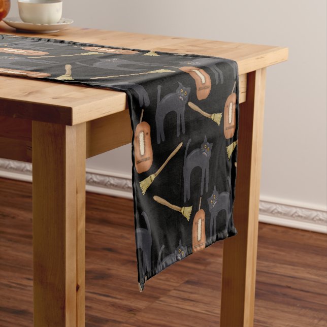 Cats, Brooms and Pumpkins | Halloween Short Table Runner (In Situ)