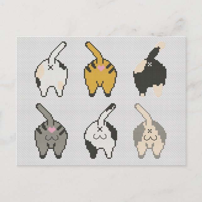 Cats butt cross stitch holiday postcard (Front)