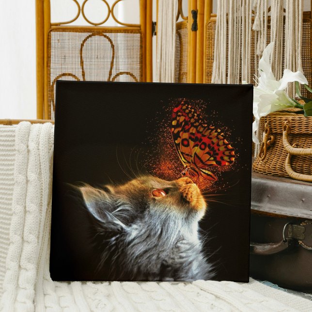 Cat's Butterfly Kisses Modern Chic Fantasy Canvas Print (Creator Uploaded)