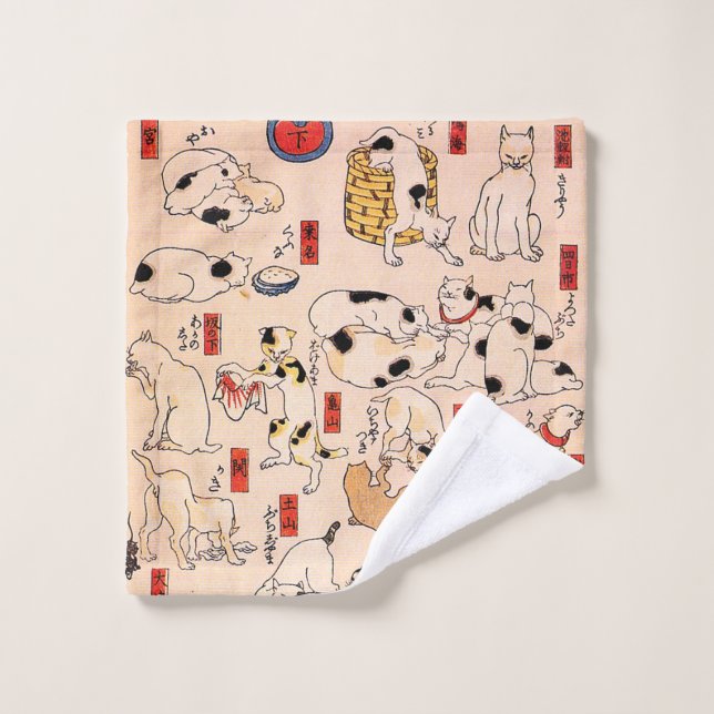 Cats by Utagawa Kuniyoshi Wash Cloth (Wash Cloth)