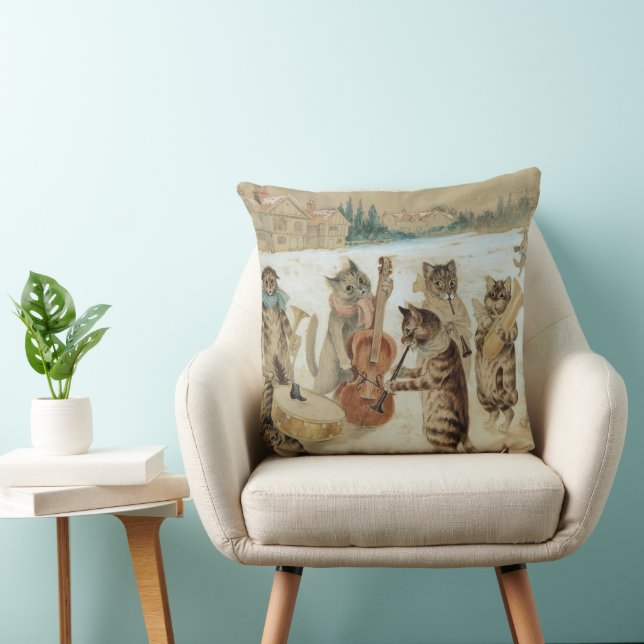 Cats Carol Singing by Louis Wain    Throw Pillow (Chair)