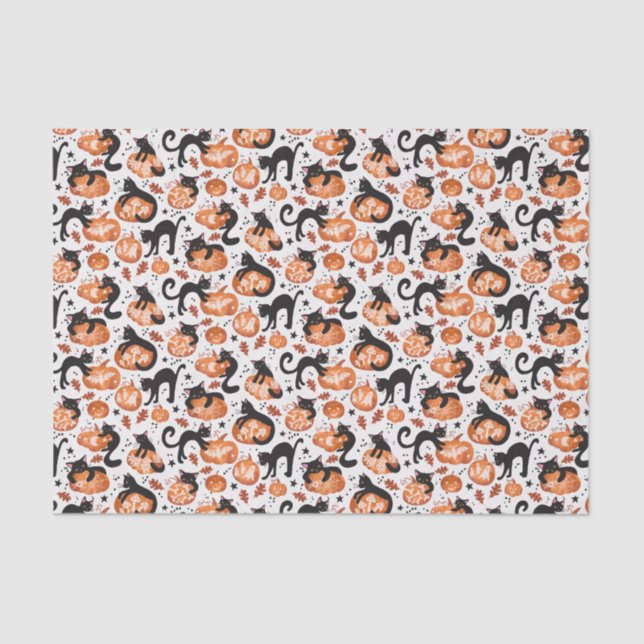 Cats Carving Halloween Jack-o'-lantern Pumpkins Tissue Paper (Front)