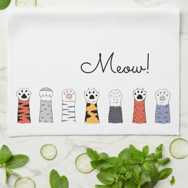 Cats Cat Paws Black Meow Pet Lovers Kitchen Towel (Folded)