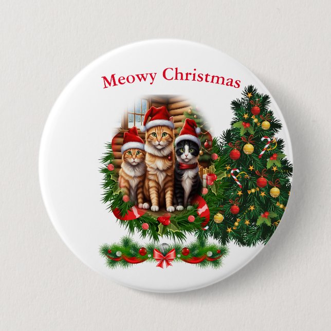 Cats Christmas 3 Inch Round Button (Front)