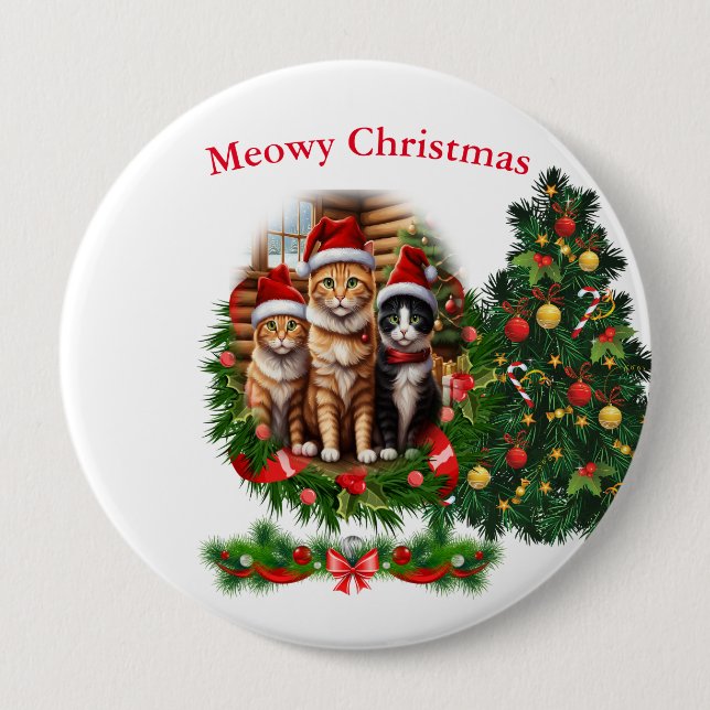 Cats Christmas 4 Inch Round Button (Front)