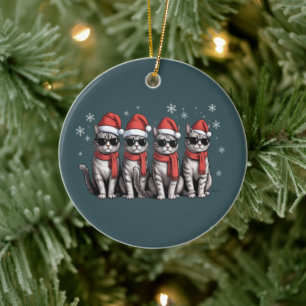 Cats Christmas Cat Mom Holiday Xmas Santa Ceramic Ornament