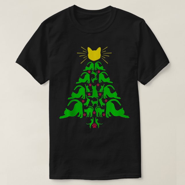 Cats Christmas Funny Christmas Tree Meowy Cat Love T-Shirt (Design Front)