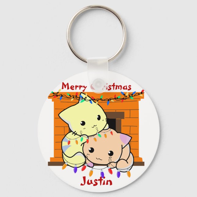 Cats christmas gift, personalized name keychain (Front)