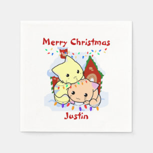 Cats christmas gift, personalized name napkin