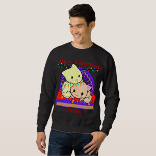 Cats christmas on bed, personalized name sweatshirt