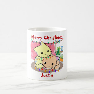Cats christmas on mat, personalized name  coffee mug