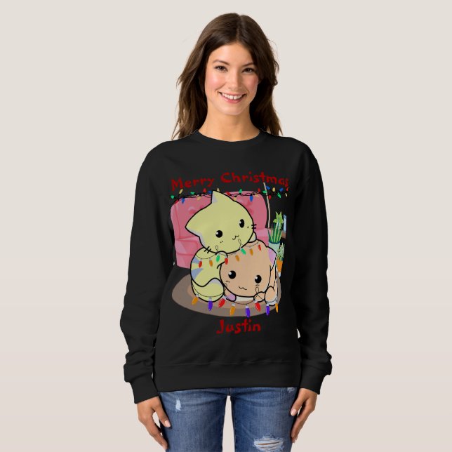 Cats christmas on mat, personalized name sweatshirt (Front Full)