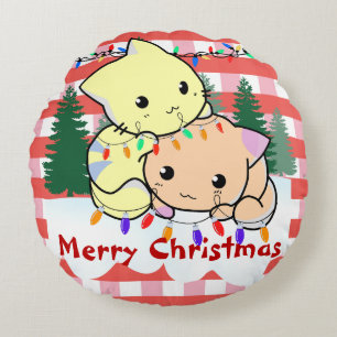 Cats christmas on snow, personalized name   round pillow