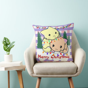 Cats christmas on snow, personalized name throw p pillow