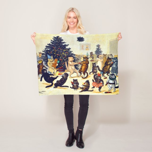 Cat's Christmas Party, Louis Wain Fleece Blanket (In Situ)