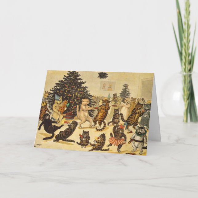 Cat's Christmas Party - Louis Wain Note Card (Front)