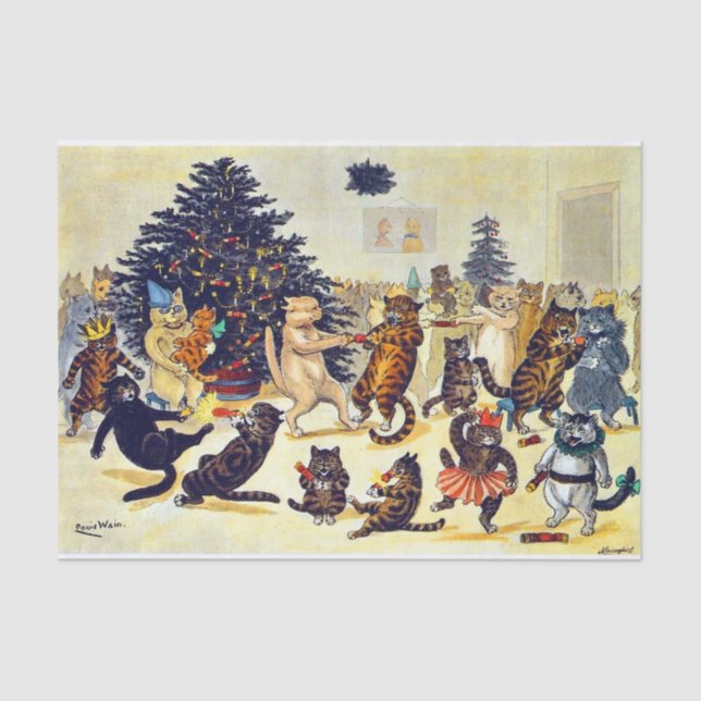 Cat's Christmas Party, Louis Wain Tissue Paper (Front)