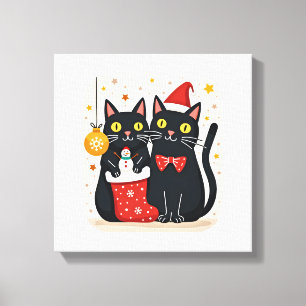 Cats Christmas Retro 50s 60s Xmas (1) Canvas Print