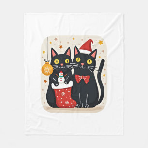 Cats Christmas Retro 50s 60s Xmas (1) Fleece Blanket
