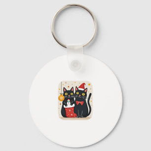 Cats Christmas Retro 50s 60s Xmas (1) Keychain