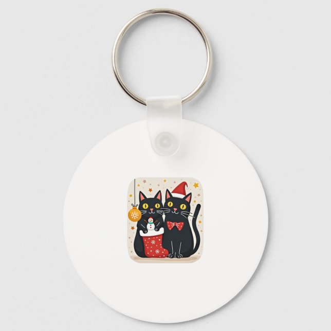 Cats Christmas Retro 50s 60s Xmas (1) Keychain (Front)