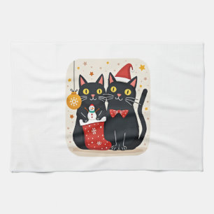 Cats Christmas Retro 50s 60s Xmas (1) Kitchen Towel