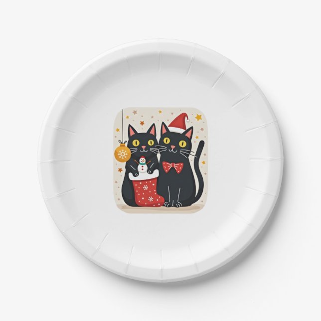 Cats Christmas Retro 50s 60s Xmas (1) Paper Plate (Front)