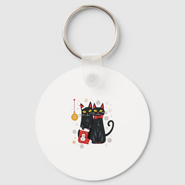 Cats Christmas Retro 50s 60s Xmas (2) Keychain (Front)