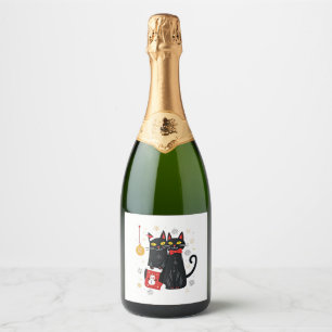 Cats Christmas Retro 50s 60s Xmas (2) Sparkling Wine Label
