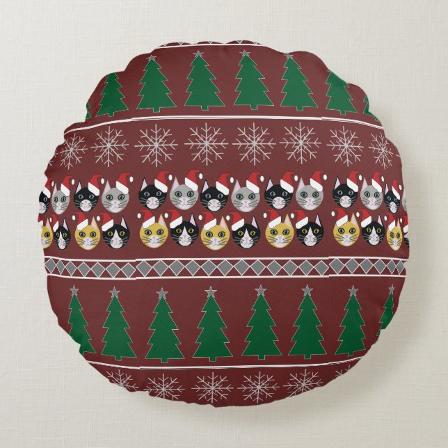 Cats Christmas  Round Pillow (Front)