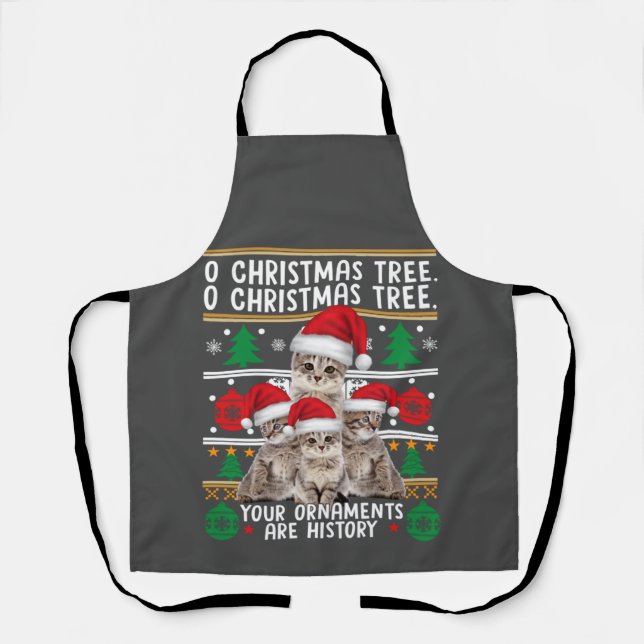 Cats Christmas Shirt Funny Ornaments Pajama Family Apron (Front)